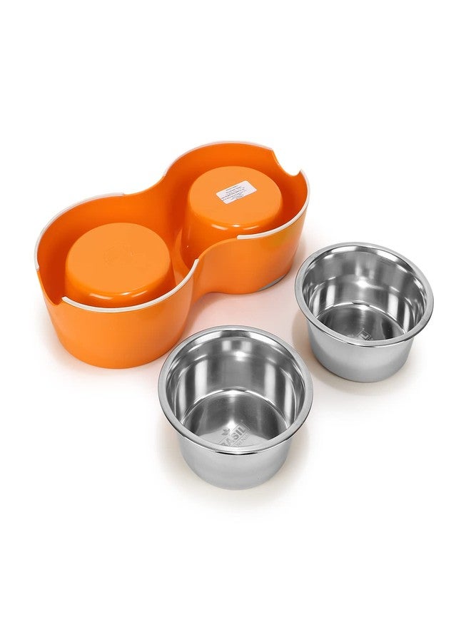 Basil Double Dinner Set Stainless Steel Food Water Feeding Bowls (Melamine Bowls Orange Color & Size: Large (1600ml)) for Pets, Dogs, Cats, Puppy - Image 5